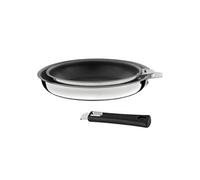 CUISINOX - Malice - 2 poêles 2 et 24 cm avec revêtement céramique avec poignée noire - Fond sandwich - Compatible tous feux dont induction - Acier Inox 18/1 - Finition brillant - Poignée Amovible