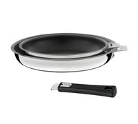 CUISINOX - Malice - 2 poêles 2 et 24 cm avec revêtement céramique avec poignée noire - Fond sandwich - Compatible tous feux dont induction - Acier Inox 18/1 - Finition brillant - Poignée Amovible