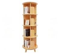 Malkoaswe Bibliothèque rotative à 4 niveaux en bois de pin, étagère à livres rotative à 360°, organiseur de rangement 50 kg par niveau, idéale pour chambre à coucher, salon