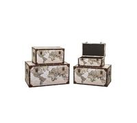 Atmosphera - Lot de 4 Malles de Rangement Mappemonde, Style Vintage, Empilables - Pour Salon, Chambre, Bureau