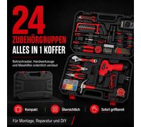 Mallette à outils AIORBER, remplie d'un ensemble de 24 pièces comprenant une perceuse-visseuse sans fil, un ensemble d'outils complet pour l'assemblage de meubles, les travaux de bricolage et les répa