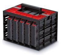 Mallette à outils Coffret de rangement pour petites pièces - 5 boîtes d'assortiment - Poignée ergonomique - Noir/Rouge - 415 x 290 x 295 mm