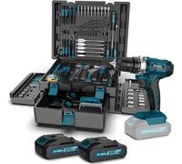 Mallette à outils complète, 255 pièces - Mallette à outils comprenant une perceuse-visseuse sans fil 21V, un kit de visseuse sans fil avec 2 batteries de 2000 mAh, et une boîte à outils avec tiroir po