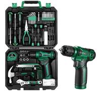 Mallette à outils complète, contenant 126 pièces, avec une visseuse sans fil de 8V, de couleur verte