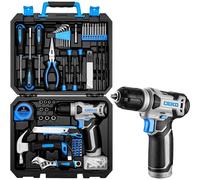 Mallette à outils de 126 pièces avec visseuse sans fil 8V, couleur bleue