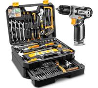 Mallette à outils de 238 pièces, comprenant une perceuse-visseuse sans fil 12V et un ensemble d'outils manuels