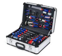 Mallette à outils en aluminium, 119 pièces, pour usage domestique : clés à douille, clés à bec, clés à cliquet, pinces universelles, marteau, tournevis, couteaux, mètre ruban, acier chrome-vanadium