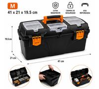Mallette à outils renforcée - Boîte de rangement de taille M - Plastique ABS - Résistante à la rouille - Compartiment intérieur amovible - Lot de 1 - Noir/Orange