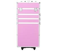 Mallette cosmétique en bois, tôle ABS et aluminium argenté, 4 étages avec étagères extensibles, 4 roulettes amovibles, suffisamment d'espace de rangement pour les produits cosmétiques et de beauté