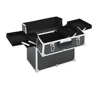 Mallette cosmétique noire en aluminium de 38 x 23 x 34 cm, verrouillable avec 2 clés, partie supérieure extensible, organiseur pour cosmétiques, maquillage, produits de toilette, idéal pour les