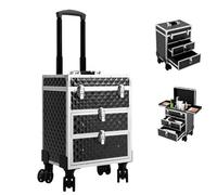 Mallette de maquillage 3 en 1 à roulettes avec 2 tiroirs, 28 x 22 x 96 cm, grand compartiment, capacité de charge 30 kg, verrouillable, pour voyage, coiffeur, maquilleur, noir
