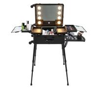 Mallette de maquillage à roulettes avec 4 roulettes - Miroir LED - Coiffeuse - Mallette de voyage - Organisateur cosmétique professionnel - Pieds réglables, Noir , Moderne