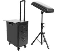 Mallette de maquillage et de tatouage - chariot de beauté sur roulettes - façade en métal - organisateur avec plusieurs tiroirs - pliable et extensible - trépied amovible - repose-bras réglable - 42x2