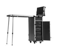 Mallette de Maquillage Professionnelle en Aluminium-VEVOR-Établi avec Pieds de Support, Trousse de Cosmétiques à Roulettes, Noir