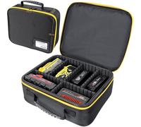 Mallette de rangement rigide, dimensions 30 x 26 x 10 cm, avec séparateurs pour batteries et chargeurs. Étanche et résistante aux chocs