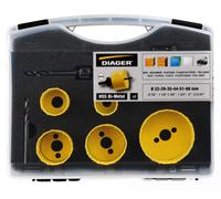 Mallette scie cloche - DIAGER - jaune 9pc bimétal 22-29-35-44-51-68 mm + 2 pilotes hex + foret centreur