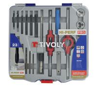 Tivoly Coffret 23 pièces taraudage et filetage HSS – 6 tarauds, 6 filières, 6 forets cobalt