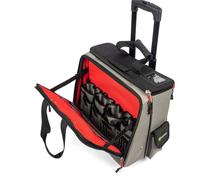 Mallette technique sur roulettes, rouge, avec 50 compartiments, dimensions : 43 x 29 x 47 cm