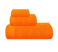 MALLONI HOME Lot de 3 serviettes en coton ultra doux comprenant 1 serviette de bain 70 x 140 cm, 1 serviette de toilette 40 x 60 cm et un lit de toilette 30 x 30 cm, orange