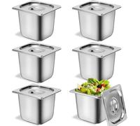 MALLOOM Lot de 6 Bacs Gastronormes GN 1/6 en Acier Inoxydable avec Couvercles, Bacs Alimentaires Empilables 15 cm pour Buffet, Restaurant et Hôtel