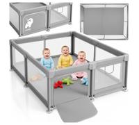 MalPlay Parc pour bébé 150 x 180 cm pour enfants de 6 à 36 mois, parc mobile avec côtés en filet, parc pliable, grand parc pour bébé, fermeture éclair, design clôture, gris