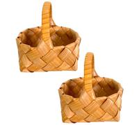 MALUGOGO 2 Pièces Panier à Fleurs Tressé Main Anse, Mini Panier Tissé en Bois, Résistant à L’Usure, pour Rangement de Petits Objets, Hôtels et Décorations de Fête