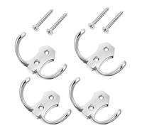 MALUGOGO Crochets Muraux 4 Pièces en Alliage de Zinc Argenté, Cintres à Double Crochet pour Organisation de Manteaux et Chapeaux Style Moderne pour Porte D'entrée ou Véranda