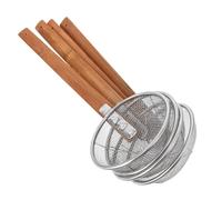 MALUGOGO Cuillère à Écumoire en Acier Inoxydable avec Manche en Bois, Passoire Alimentaire à Mailles, Lot de 4 Pièces pour Friture et Cuisson Cuisine