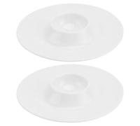 MALUGOGO Lot de 2 coquetiers en céramique qui tiennent en place et protègent les mains de la chaleur pour le petit-déjeuner - 2 plateaux blancs