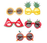 MALUGOGO Lot de 5 paires de lunettes de soleil en plastique en forme de fruit pour fête hawaïenne Luau - Design plat et léger avec formes d'ananas et de fraises - Accessoires de photomaton de plage