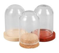 MALUGOGO Mini vitrine en verre facile à décorer avec plateau en bois, 3 petits vitrines en verre, accessoires de décoration bohème pour mousse, plantes paysagères
