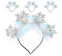 MALUGOGO Serrage-tête Flocon de Neige Argenté 4pcs pour Fêtes de Noël et Réunions Familiales, Confortable et Polyvalent en Feutre Pailleté et Satin, Accessoire Cheveux Festif