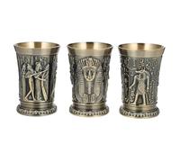 MALUGOGO Verres à Shot Fond Stable Vintage Égyptiens Lot de 3 en Alliage de Zinc Or, Design Rond Unique Maison Restaurants