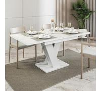 MALVI : Table extensible élégante, dimensions 120-160 x 80 cm. Grande table à manger, style moderne, aspect marbre blanc