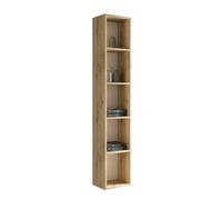 Mama Store Colonne de bibliothèque montée réversible Suspendue à Jour, Quatre étagères en Bois, 30 x P. 22 x H. 160 cm, ingénierie, chêne Naturel