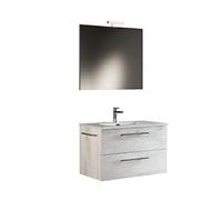 MaMa Store Era 60 - Meuble de Salle de Bain Suspendu 60 cm chêne Blanc avec lavabo, Miroir et Lampe LED, L. 62 x P. 47 x H. 53 cm
