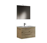 Mama Store Era 80 Meuble de Salle de Bain Suspendu 80 cm chêne Naturel avec lavabo, Miroir et Lampe LED, L.81 x P.47, Bois, Quercia Naturale, L. 81 X P. 47 X H. 53 CM