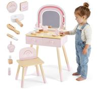 mamabrum Coiffeuse en Bois pour Enfants avec Miroir LED Et Lumière Réglable, Tabouret Et Accessoires - Idéale pour La Chambre des Filles