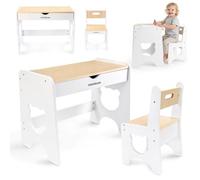 Ensemble table et chaise pour enfants Mamabrum Ours – Table en bois blanc avec tiroir et chaise, bureau pour enfants en MDF, à partir de 3 ans