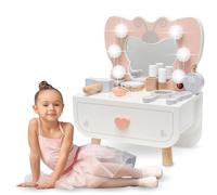 mamabrum Mini Coiffeuse en Bois pour Enfants 3+ éclairage LED, Papillon avec Miroir LED et Accessoires, Jeu de rôle Amusant créatif, Couleurs Pastel, tiroir spacieux, 6 Ampoules pour Une atmosphère