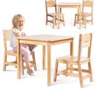 Mamabrum table d'enfant en bois avec 2 chaises - bois de pin naturel, ensemble ergonomique pour enfants