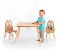 MamabruTable d'enfant en bois avec espace de rangement & 2 chaises - Set Lapin Design Enfants