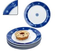MamboCat AHOI Lot de 6 assiettes à dessert en porcelaine bleue et blanche avec motifs nautiques pour 6 personnes I Petites assiettes pour salade, dessert, amuse-bouches, etc.