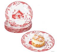 MamboCat ALM Lot de 6 assiettes à dessert en porcelaine rouge de Noël | Porcelaine, pour six personnes, gâteau, petit-déjeuner, dessert et pâtisserie, décor Alm rouge avec motifs hivernaux