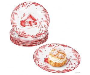 MamboCat ALM Lot de 6 assiettes à dessert en porcelaine rouge de Noël | Porcelaine, pour six personnes, gâteau, petit-déjeuner, dessert et pâtisserie, décor Alm rouge avec motifs hivernaux