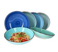 MamboCat Blue Lot de 6 assiettes à spaghetti profondes I Ø 23,5 cm I 800 ml I 6 personnes I Grande assiette à pâtes maritimes Assiette à soupe Bol de service I Vaisselle en grès