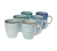 MamboCat Blue - Lot de 6 tasses à café - Tons bleus - 350 ml - De forme ronde - Pour boisson chaude - Motif tourbillon discret