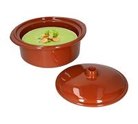 MamboCat Casserole en argile avec couvercle pour la cuisson - 2,2 l - Ronde - Passe au four - Faitout en argile avec 2 poignées - Cocotte - Plat à gratin en céramique - Vaisselle médiévale
