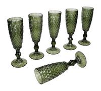MamboCat Diamond Lot de 6 flûtes à champagne vertes I 150 ml I Avec aspect à facettes I Flûtes à champagne élégantes et stables pour champagne, prosecco et champagne I Pour les fêtes, Noël, etc.