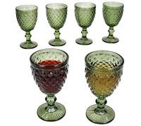 MamboCat Diamond Lot de 6 verres à vin verts I 200 ml I Avec aspect à facettes I Verres élégants et stables pour vin rouge et blanc, eau, jus et plus I Pour les fêtes, Noël, etc.